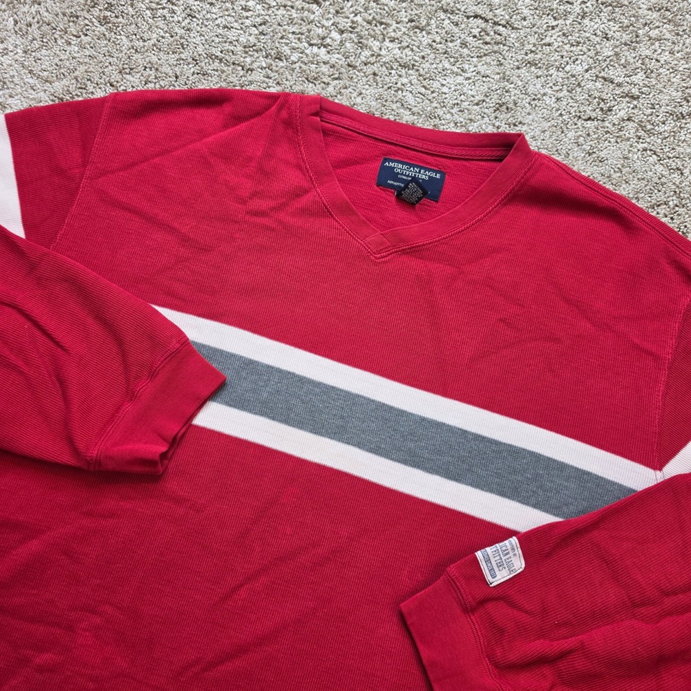 VINTAGE American Eagle Shirt Mens XL Red Cotton Thermal Stripe Skater Y2K Adult